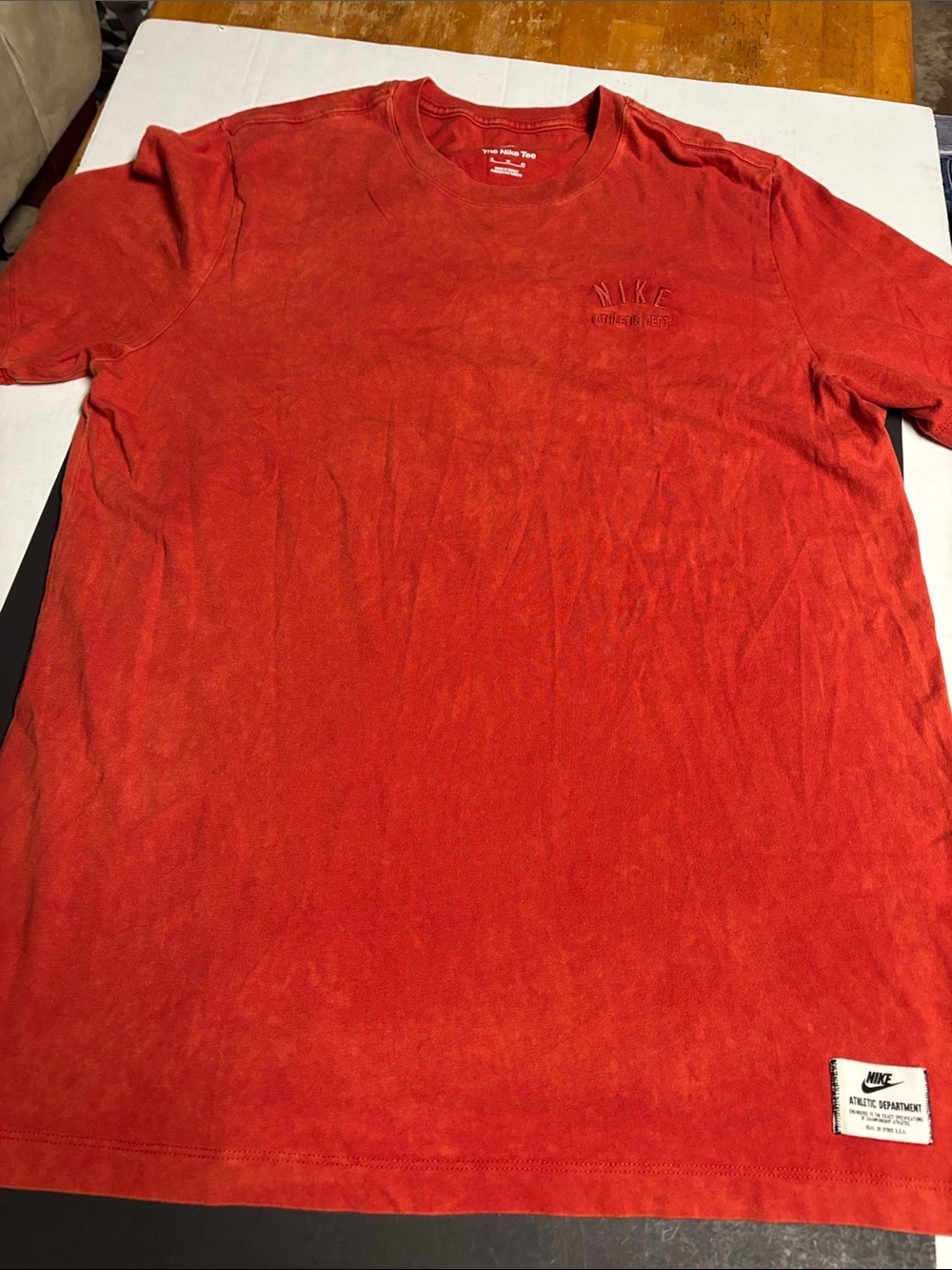 Nike Men’s Short-Sleeve Crew Tee in Orange Acid Wash with Embroidered Logo